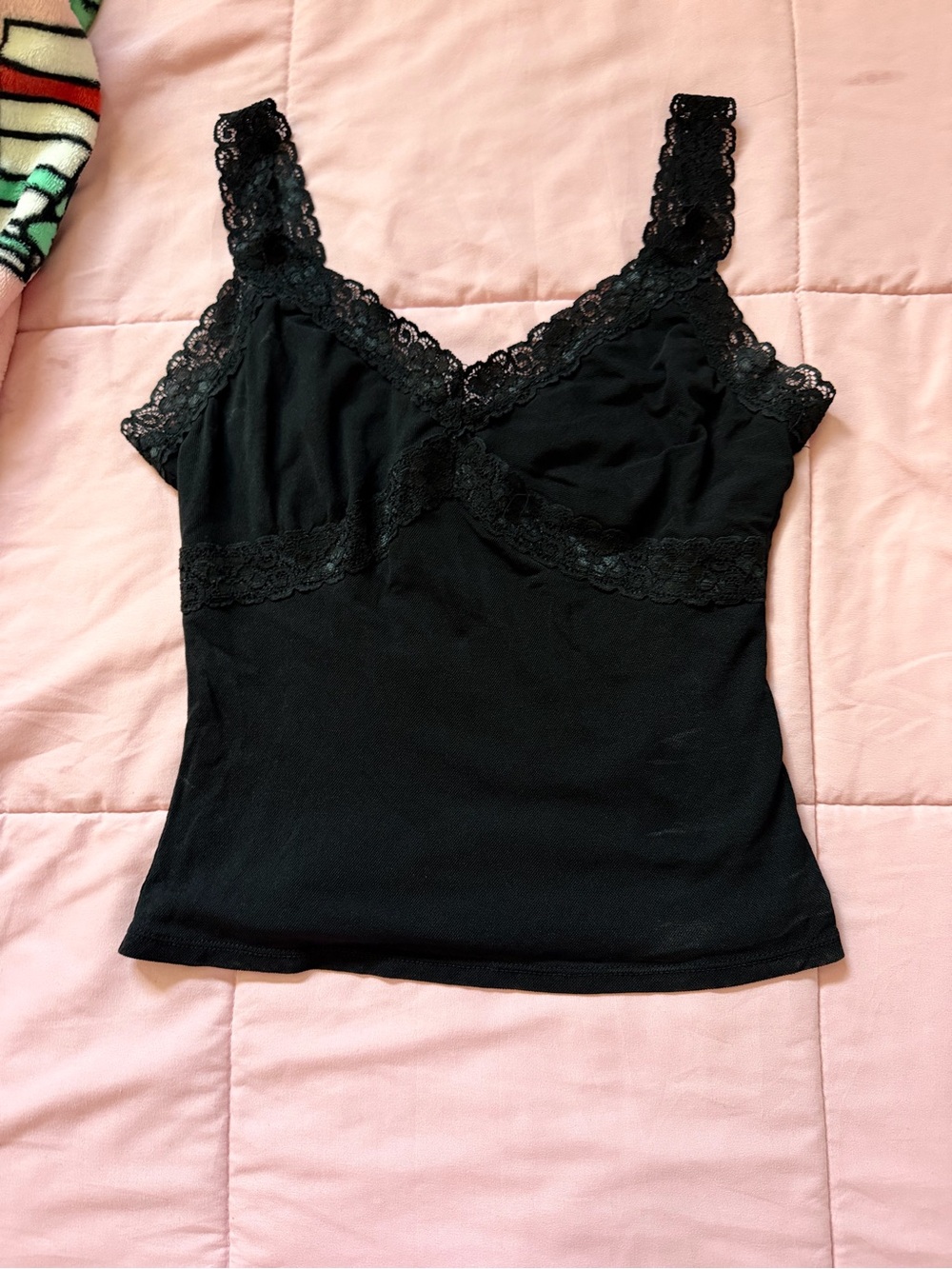 Bisou Bisou Black Lace Trim Camisole Tank